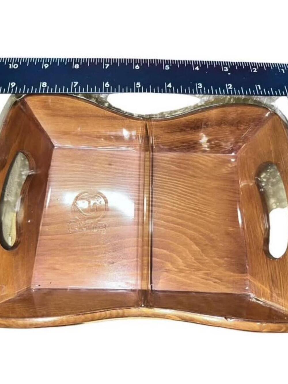 VTG 1982 Wooden Bread Tray Basket Server with Cloth Liners Sourdough Dinner Roll